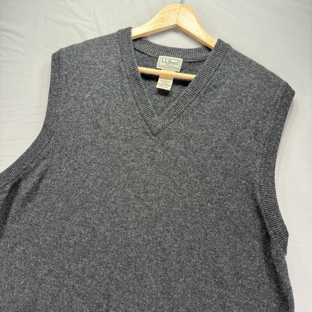 LL Bean Sweater Vest Mens XL Tall XLT Gray Lambswool Charcoal Golf Preppy